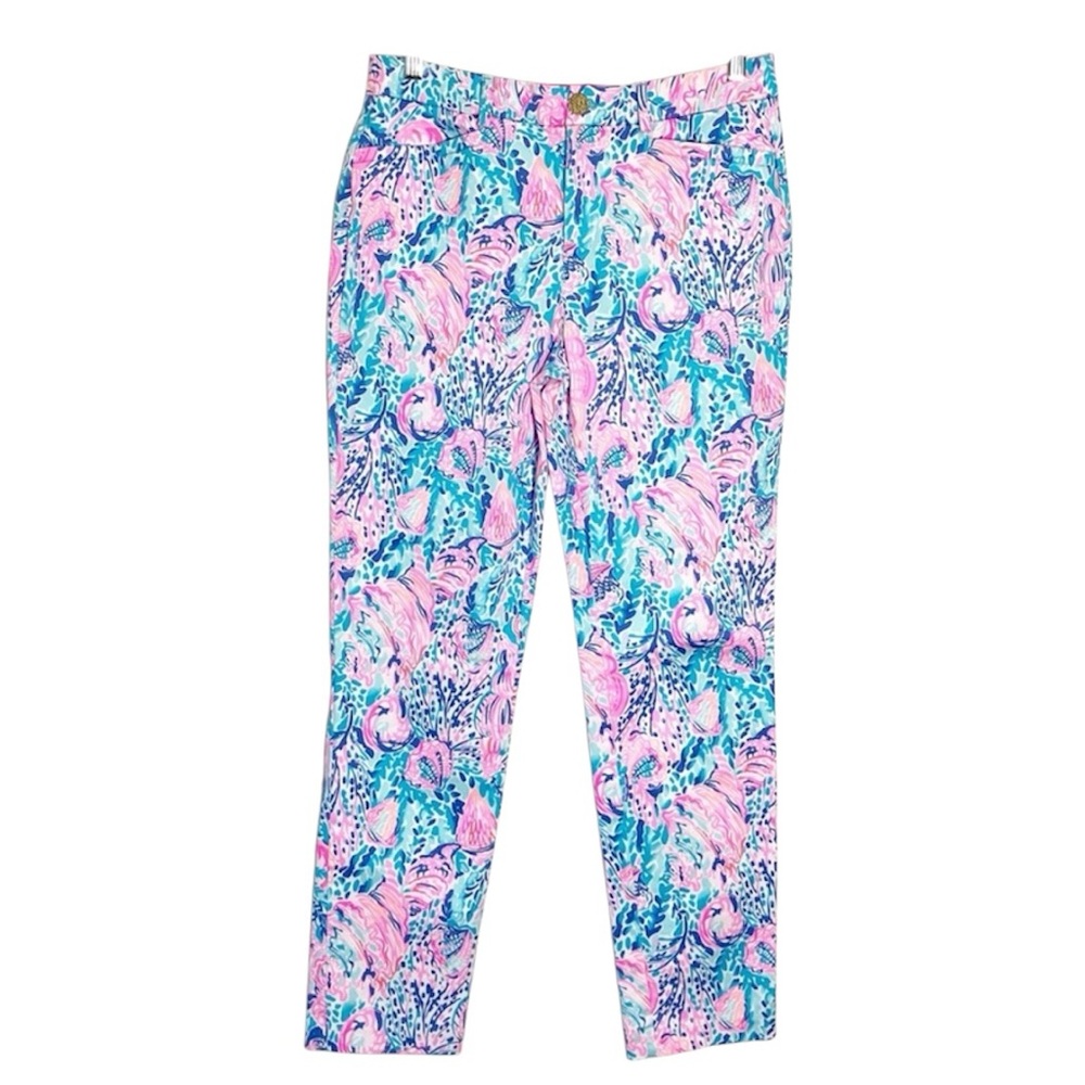 🔥 Lilly Pulitzer Kelly stretch pink/turquoise blue floral pants sz6